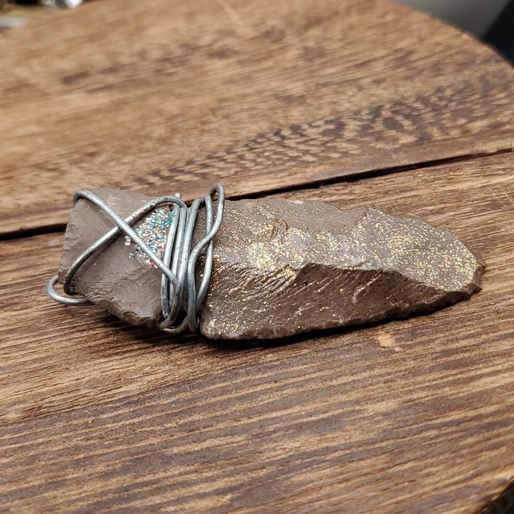 Primitive viking jasper gold veined shard brutalist pendant